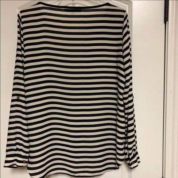 Loft black white stripe lightweight popover Blouse Tunic top M - Picture 5 of 9